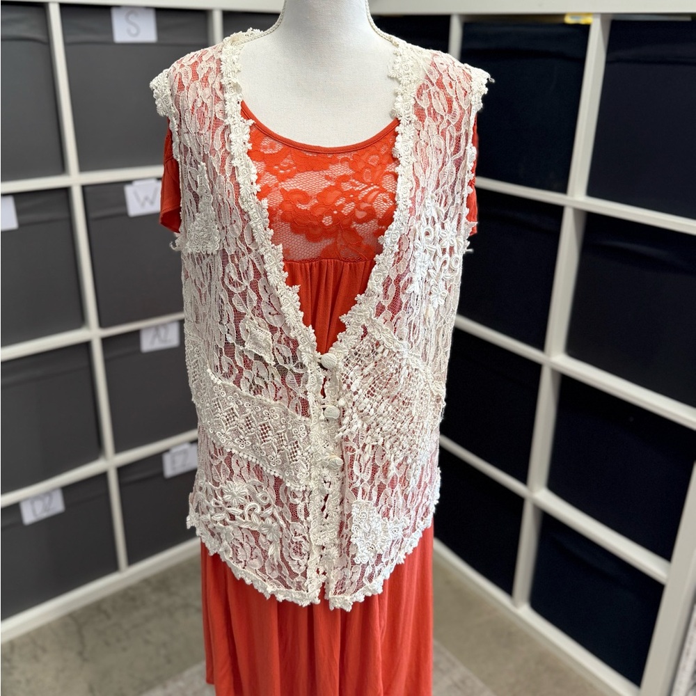Gina Blaneź Vintage 80s 90s Y2K Off White Patchwork Lace Vest